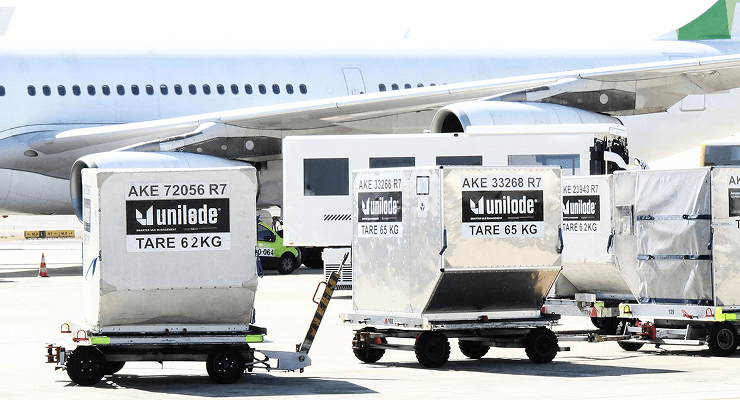 Unilode ULDs on an airport apron