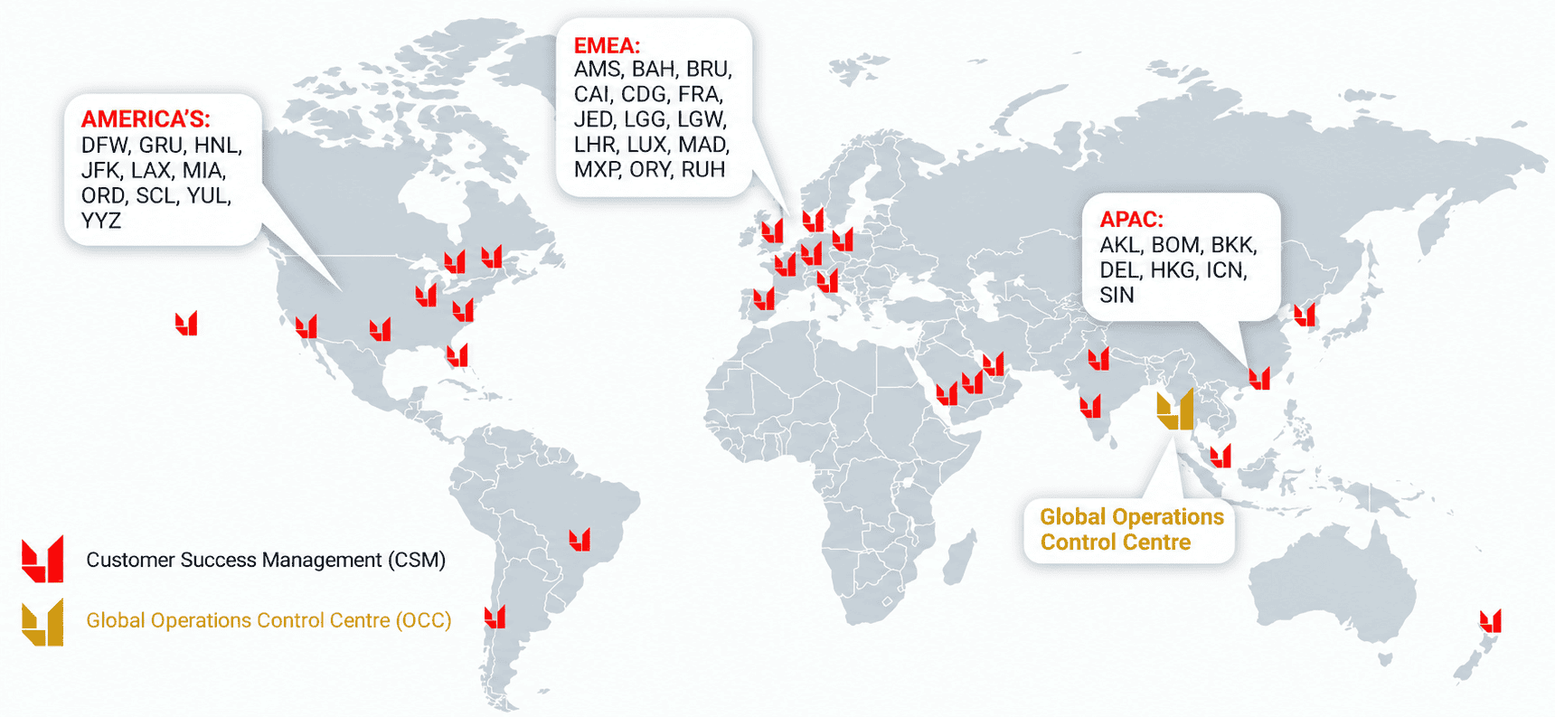 World map showing Unilode Customer Success Management locations and the Global Operations Control Centre