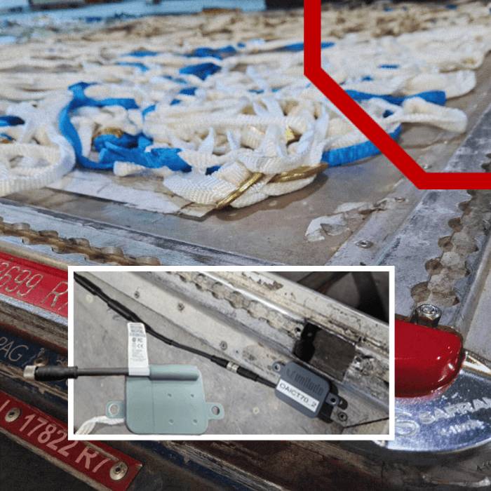The Cobra pallet tag fitted to a cargo pallet