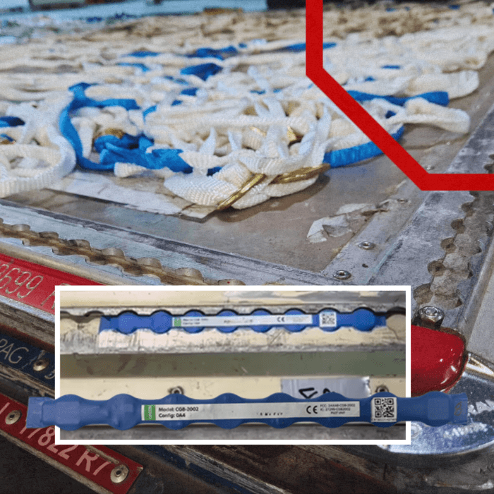 The Scorpion pallet tag fitted to a cargo pallet