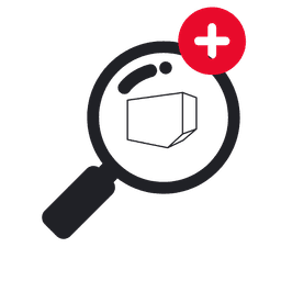 Magnifying glass over a ULD with a plus marker